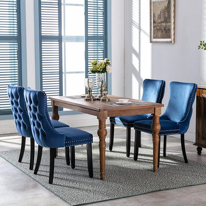 PacknWood Acosure Set of 2 Velvet Upholstered Wing-Back Dining Chair with Backstitching Nailhead Trim,Exquisite Furniture Stool W/Wood Legs,for Kitchen,Sitting Room,Blue