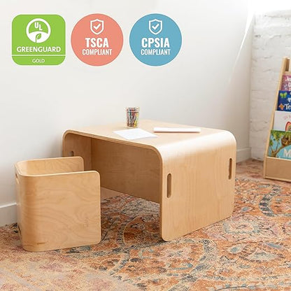 ECR4Kids Bentwood Multipurpose Table and Chair Set, Kids Furniture, Natural, 3-Piece