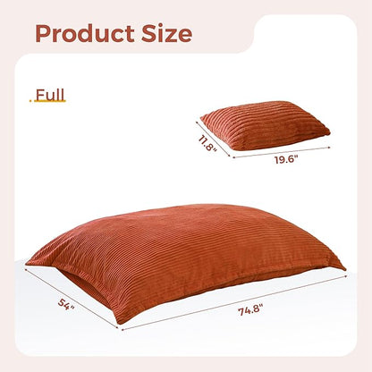 MAXYOYO Giant Bean Bag Chair with Pillow, 3 in 1 Convertible Bean Bag Chair for Adults with Washable Cover, Removable Floor Cushion Stuffed Floor Lounger for Living Room Bedroom, Orange, Full