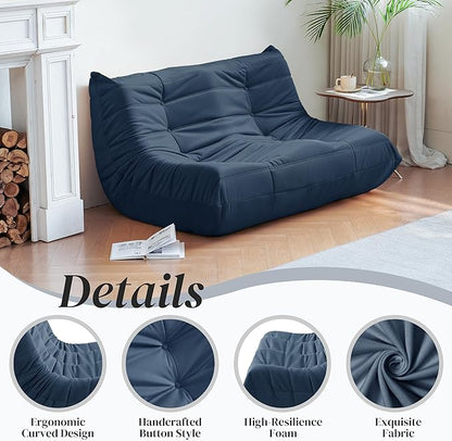 Bean Bag Chair, Loveseat Fireside Chair Bean Bag Sofa for Adults, 2 Seater Bean Bag Chairs for Teens with High-Resilience Foam, Memory Foam Bean Bag for Living Room, Bedroom, Office (Suede, Dark Blue)
