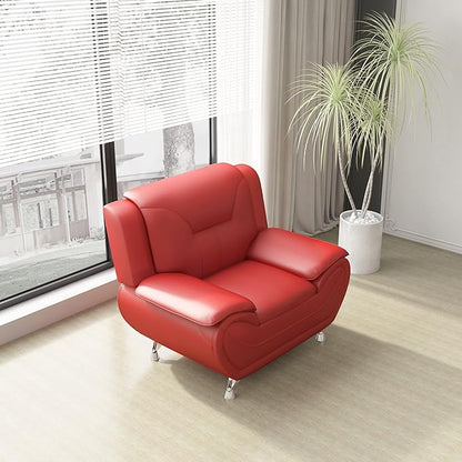 Container Furniture Direct Michael Modern Faux Leather Upholstered Stainless Steel Legs Living Room, Chair, Loveseat, Sofa, White Dove