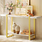 Huuger 47.2 Inch Entryway Table with Marble Top, 2-Tier Modern Console Sofa Table with Storage, Accent Table, for Entry, Hallway, Entrance, Foyer, T-Shaped Metal Frame, White Marble & Gold