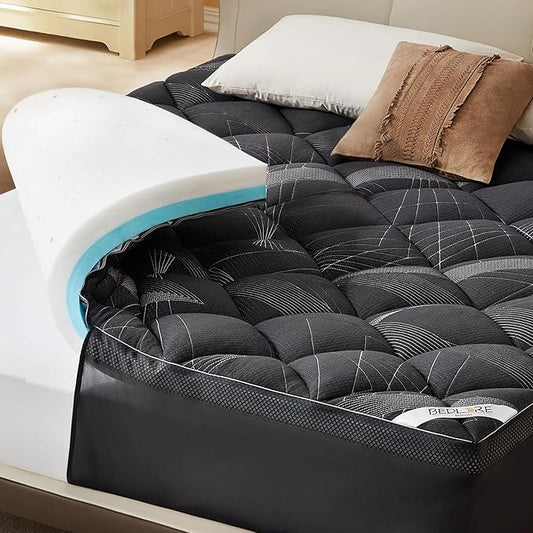 Bedlore 4-Inch Full Mattress Topper for Back Pain - Dual Layer Medium Support (2" Gel Memory Foam + 2" Cooling Fluffy Pillow Top Pad), Breathable & Pressure Relief (Gray)