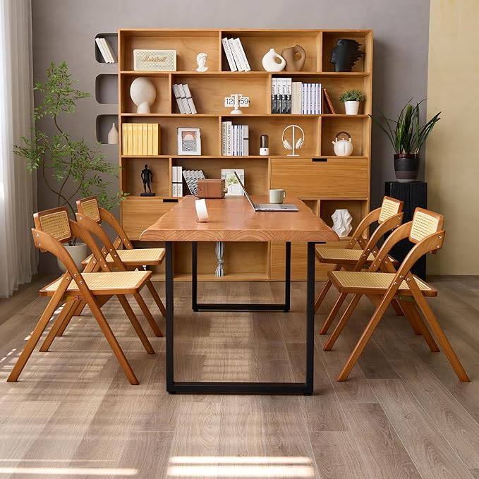 Solid Wood Office Desk, Dining Table, Desk -55 to 62 inches, Modern Farmhouse Design, can accommodate 2-8 People, Easy to Assemble, Ideal for Learning, Writing, and Dining. (55 inches)