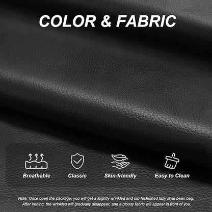 Hobestluk Giant Bean Bag Chair Lazy Floor Sofa, Memory Foam Fireside Sofa for Adults, Big Beanbag Faux Leather Armless Chair for Living Room Bedroom Dorm Office (Black, Single)