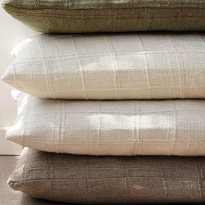 Foindtower Set of 2 Decorative Linen Check Throw Pillow Covers Neutral Farmhouse Vintage Cushion Covers Modern Boho Home Decor for Sofa Chair Couch Bedroom Living Room Outdoor,20×20 Inch,Taupe Grey