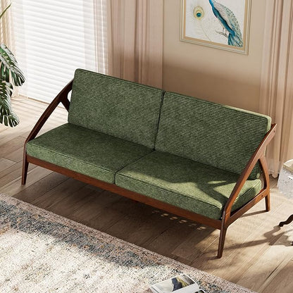 73.4" Solid Wood Upholstered Sofa, Comfortable Seat Cushion, White Waxwood Full Solid Wood Frame, Removable Cover, Suitable for Bedroom and Living Room, Easy to Assemble, Office Sofa