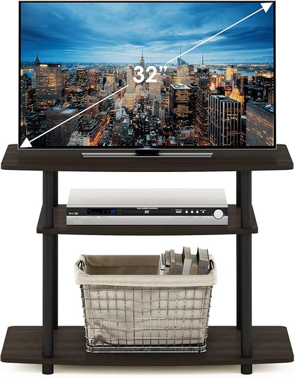 Furinno Turn-N-Tube No Tools 3-Tier Entertainment Center TV Stand for TV up to 32 Inch, Plastic Round Tubes, Dark Brown/Black