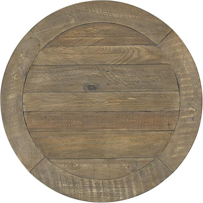Napa Solid Wood Farmhouse Rustic Reclaimed Natural and White Stain Round End Side Accent Living Room Table, Nightstand Bedside 26" W x 26" D x 25" H