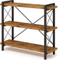 HCHQHS Bookshelf, 3-Tier Industrial Bookcase, Rustic Open Book Shelf, Wood and Metal Horizontal Bookshelves