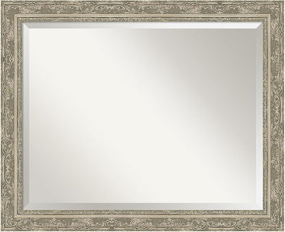 Amanti Art Bathroom Mirror for Over Sink, 27x33 Filigree Silver Rectangle Vanity Mirror, Large Traditional Frame, Hangs Horizonally and Vertically, Bathroom Wall Decor, Beveled Edge
