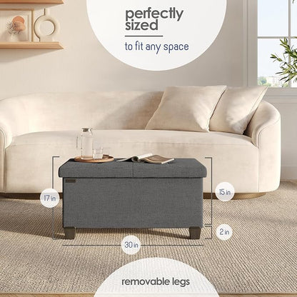 STORAGEBUD Storage Ottoman Bench with Bins, 30-in Storage Bench for Bedroom End of Bed, Folding Foot Rest Ottoman for Living Room Max 660lbs, Fabric Ottomans, Grey