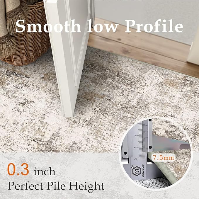 3x10 Washable Runner Rug Brown Grey Neutral Abstract Hallway Kitchen Living Room Bedroom Non Slip Throw Rug Soft Low Pile Indoor Carpet for Entrance Laundry Bathroom