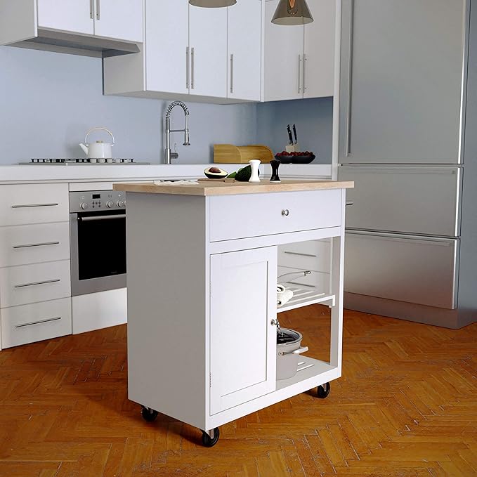 SEI Furniture Rolling w/Storage Kitchen Island, Grey/Natural (AMZ4375211AK)