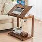 CozyDH Adjustable C Shaped End Table, Rolling Side Table Solid Wood TV Sofa Tray Table for Couch Arm Eating Multi-Purpose, Small Coffee Table with Wheels Living Room Bedroom, Walnut