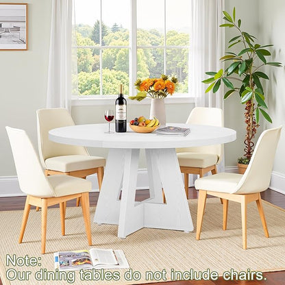 NicBex 47-Inch Round Dining Table for 4, Farmhouse Dinner Table Small Farmhouse Kitchen Tables with Wood Pedestal Base for Dining Room, Kitchen, Living Room, White