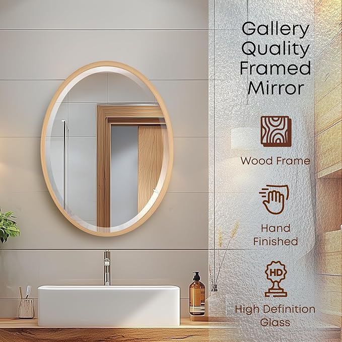 OVALCREST - Oval Wooden Beveled Wall Mirror for Home Decor, Bathroom, Vanity, Bedroom, Living Room, Hallway - London Style (Gold Paint) 17.1 x 21.1