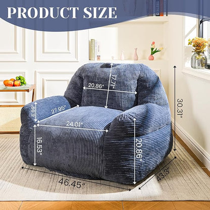 Giant Bean Bag Chair, Faux Fur Bean Bag Chairs for Adults, Fluffy and Comfy Bean Bag with Filler, Big Bean Bag Sofa Chair for Reading, Gaming, Stuffed High-Density Foam (Grey)