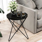 HLR Modern Round Side Table, End Table with Marble Effect Top and Gold Metal Frame, Small Side Table for Living Room, Bedroom, Sofa and Couch, Black Legs, Black Marble top