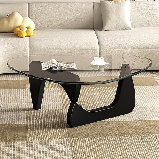 Mid Century Modern Glass Coffee Table for Living Room, Small Coffee Tables, Suitable for Bedroom Living Room Reception Office Tables（Black/Transparent，Small）