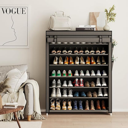 Calmootey 7 Tier Shoe Rack Organizer to Hold 35 Pairs, Portable Shoe Shelf with Nonwoven Fabric Cover for Closet Hallway, Bedroom, Entryway, Grey