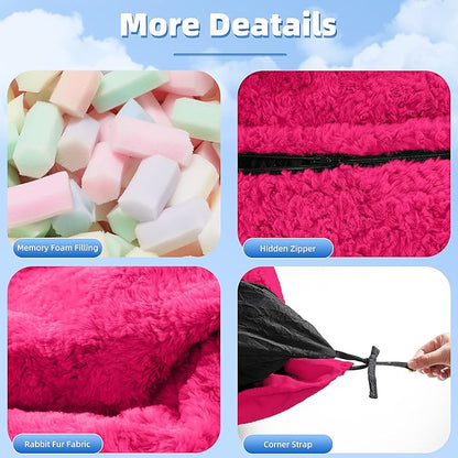 HABUTWAY 4 in 1 Bean Bag Chair, Giant Memory Foam Filling Bean Bag Sofa, Adult Bean Bag Chair, Machine Washable Faux Fur Cover, Bean Bag for Adult (Rose Red)