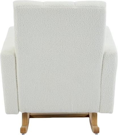 Christopher Knight Home Mapo Wooden Rocking Chair Indoor, Teddy Upholstered Spacious Rocker Chair with Pillow, Comfy Rocking Chair with Armrest for Bedroom, Living Room, Offices, Cream White