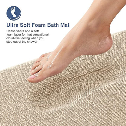 OLANLY Thick Memory Foam Bath Mat Rug 30x20, Extra Soft Absorbent Bathroom Rug, Quick Dry Bath Mats, Non-Slip, Machine Washable Carpet for Bathroom, Tub and Shower, Home Decor Accessories, Beige