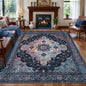 6x9 Area Rug Washable Rug for Living Room, Vintage Rug Indoor Non Slip Large Area Rugs, Print Distressed Brown Carpet, Soft Low Pile Foldable for Dining Room Bedroom Office Navy/Multi