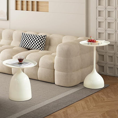 Kelligo Side Table Set of 2, Round Side Table with Screw Connections, Small End Tables for Narrow Areas, Small Tables for Living Rooms, Bedrooms, Cafeterias and Outdoors, White