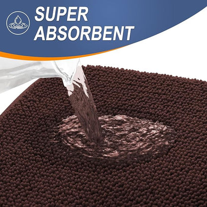 OLANLY Thick Memory Foam Bath Mat Rug 47x17, Extra Soft Absorbent Bathroom Rug, Quick Dry Bath Mats, Non-Slip, Machine Washable Carpet for Bathroom, Tub and Shower, Home Decor Accessories, Brown