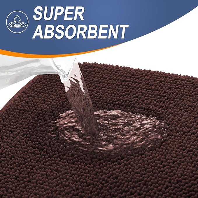 OLANLY Thick Memory Foam Bath Mat Rug 36x24, Extra Soft Absorbent Bathroom Rug, Quick Dry Bath Mats, Non-Slip, Machine Washable Carpet for Bathroom, Tub and Shower, Home Decor Accessories, Brown