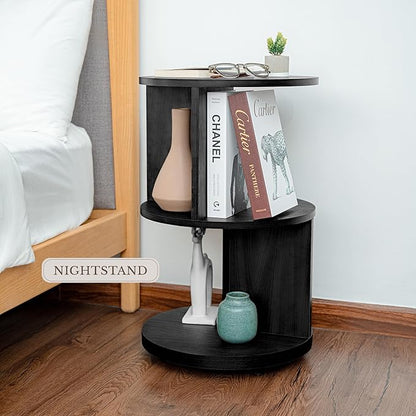 KAYMILY Living Room Side Table, Office Round Bookshelf End Table, Bedroom Mid Century Modern Nightstands, Contemporary Accent Tables - Easy Assembly - MDF Wood - Stationary - Black