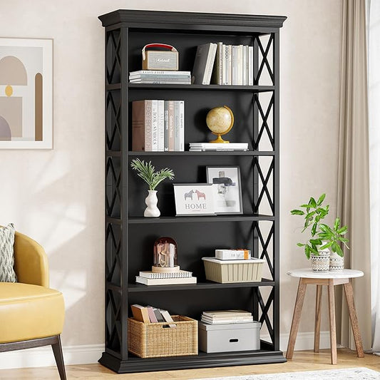 Tribesigns 6-Tier Bookcase, 71 Inches Industrial Bookshelves and Bookcases, Floor Standing 5 Shelf Display Storage Shelves Tall Bookcase for Home Office, Living Room, Bed Room, All Black