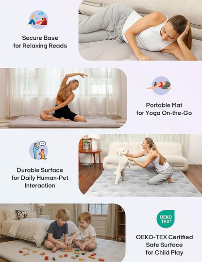 Syrinx Japanese Floor Futon Mattress, Foldable Tatami Sleeping Pad for Adults & Kids, Roll-Up Floor Bed or Bench Cushion