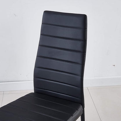 Modern Minimalist Dining Chair Fireproof Leather Sprayed Metal Pipe Diamond Grid Pattern Restaurant Home Conference Chair Set of 4 Or 6 (4, Jet Black)
