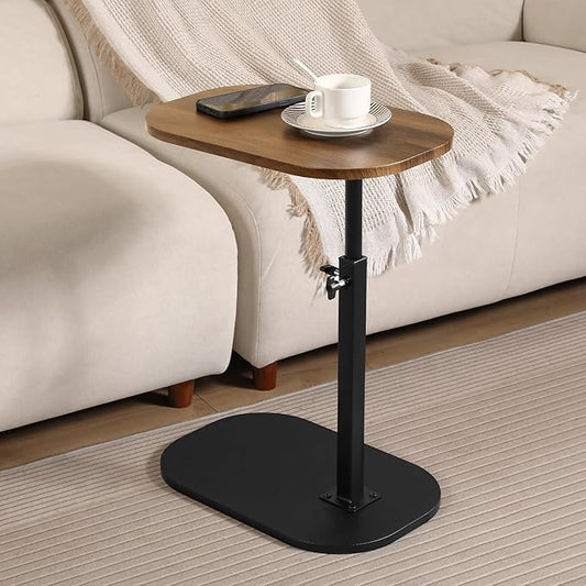 360° Swivel Top C Table for Small Place, Adiustable Height Couch Side Tables That Slide Under SofaModern C Shaped Side Table for Sofa Armrest Tv Tray, Suitable for Coffee, Snack, Drink