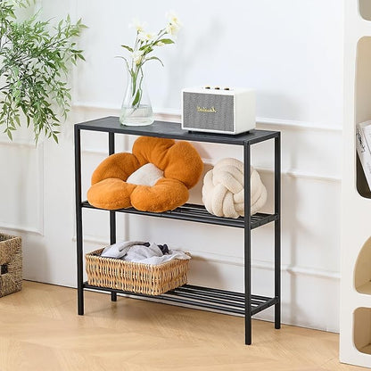 Wimarsbon 29.5" Narrow Console Table, 3-Tier Entryway Tables, Thin Sofa Table with Shelves, Metal Frame, Side Table, Display Table, for Hallway, Entrance, Living Room, Bedroom (Black Frame Black)