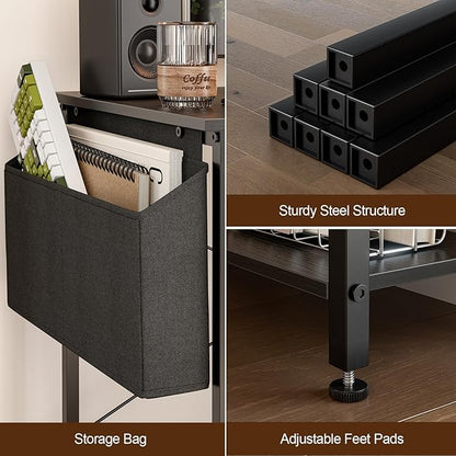 47 Inch L Shaped Computer Desk with Reversible Storage Shelves, Home Office Corner Desk Study Writing Table with Hutch, Study, Black