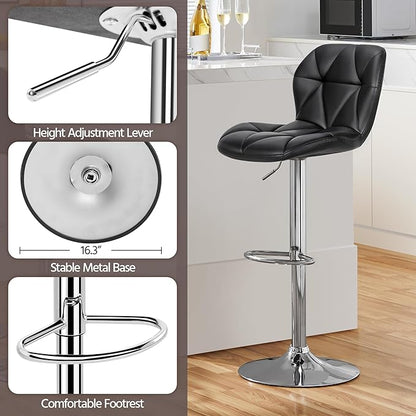 Yaheetech Bar Stools Set of 2, Modern Adjustable Kitchen Island Chairs, Black PU Leather Swivel Counter Stools for Bar, Kitchen Counter, Black