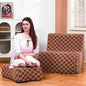 Giant Bean Bag Chair for Adults with Ottoman, Teddy Fabric Beanbag Chair with Memory Foam Filled,Plush Lazy Floor Sofa with Footstool Couch for Living Room,Bedroom,Dorm, Apartment, Brown