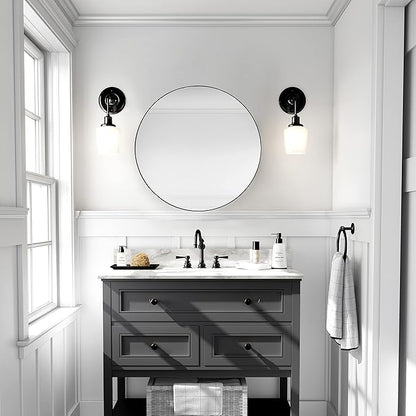 Black Round Mirror, 30 Inch Round Bathroom Mirror with Metal Frame Circle Mirrors for Wall, Bedroom, Vanity, Living Room, Entryway, Washrooms, Home Decor