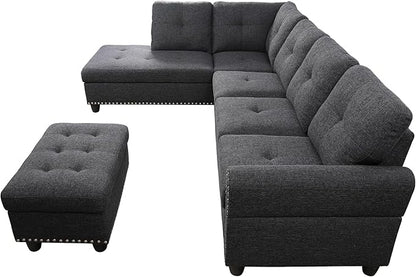 Halibur Sectional Sofa or Couch with Ottoman for Living Room, Apartment, Bedroom, Office