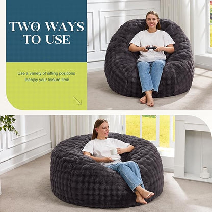 Hobestluk Bean Bag Chairs 4ft Beanbag Chair with Filler Adult Bean Bags with Fluffy & Machine Washable Cover, Giant Bean Bag Chairs for Adults (Dark Grey, 4FT-44" x 44" x 24")