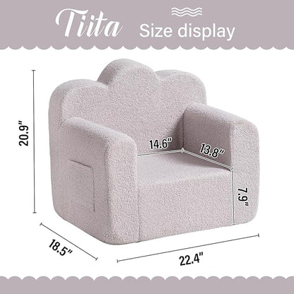 Tiita Kids Couch Sherpa Toddler Chair, Cloud-Like Comfy Kids Sofa Toddler Reading Chair with Washable Cover Carrying Handle, Convertible Children Sofa Chair for Girls and Boys