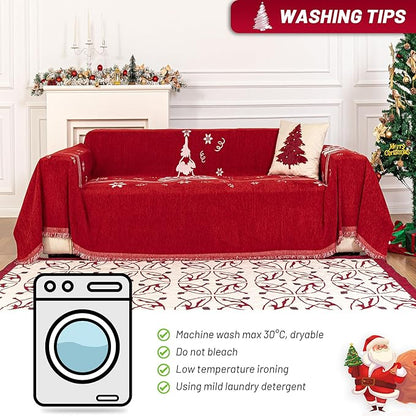 MYSKY HOME Couch Covers for Pets Thick Chenille Christmas Red Sofa Slipcover Non Slip Soft Couch Sofa Cover, Washable Furniture Protector Sofa Slipcover with Tassel for Kids, Dogs, 71"x118"