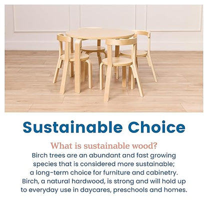 ECR4Kids Bentwood Table and Curved Back Chair Set, Kids Furniture, Natural, 5-Piece