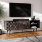 Bme Georgina 65-Inch Solid Acacia Wood TV Stand, Quick Assembly Entertainment Center with Storage, Geometric Pattern Console for Living Room, Bedroom, and Dining Room, Mocha
