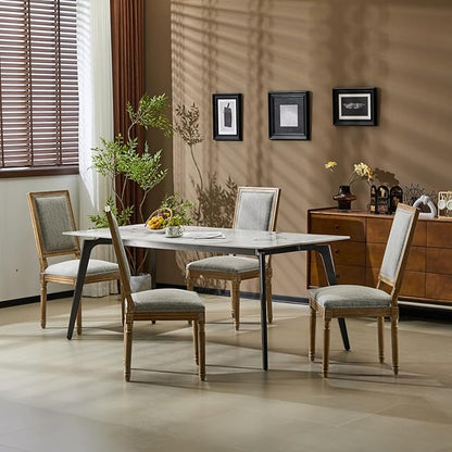 Merax Upholstered Solid Wood Dining Chairs Set of 4, French Country Style Accent Side Seating Furniture for Kitchen, Living Room, Cushioned Back, Grayish Green