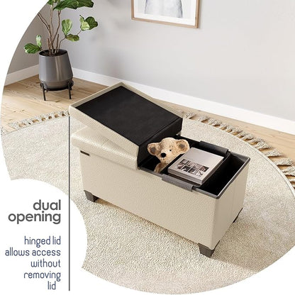 STORAGEBUD Storage Ottoman Bench with Bins, 30-in Storage Bench for Bedroom End of Bed, Folding Foot Rest Ottoman for Living Room Max 660lbs, Faux Leather Ottomans, Beige